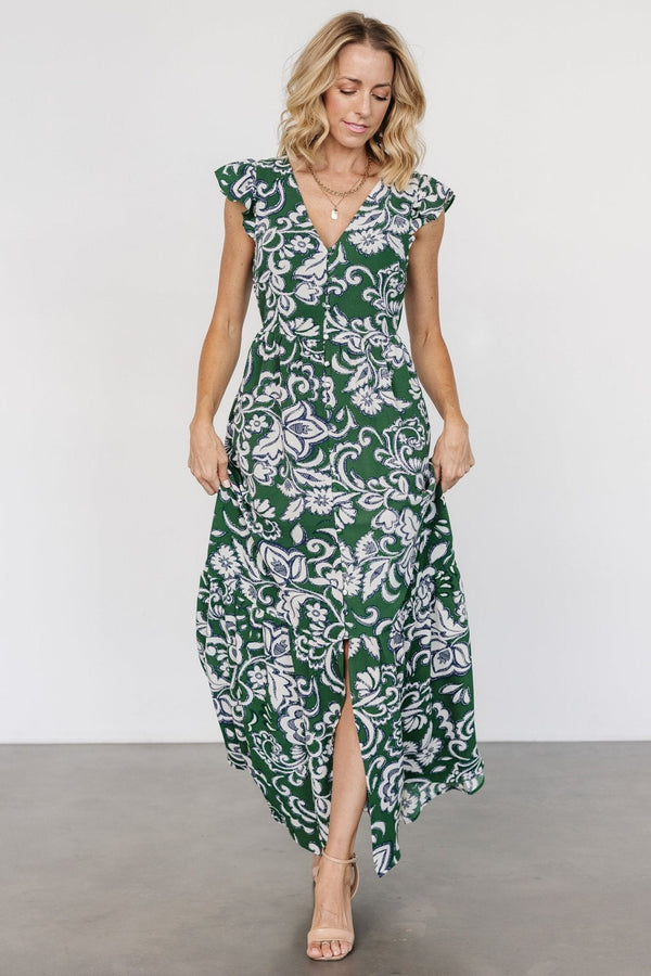 Kaia Button Maxi Dress | Green Print
