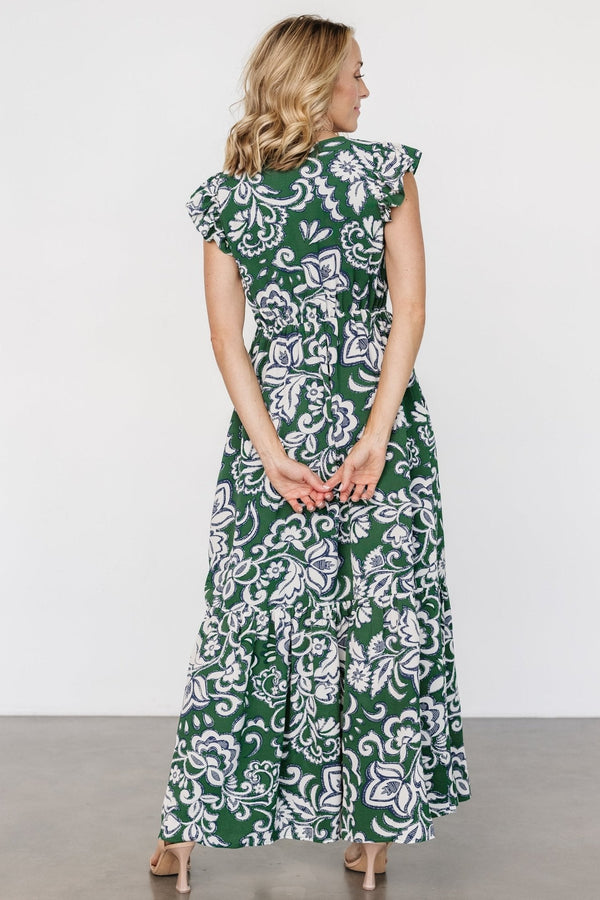 Kaia Button Maxi Dress | Green Print