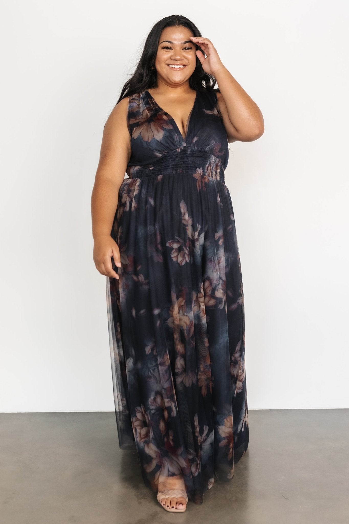 Kamila Tulle Maxi Dress | Dark Blue Floral Secondary image