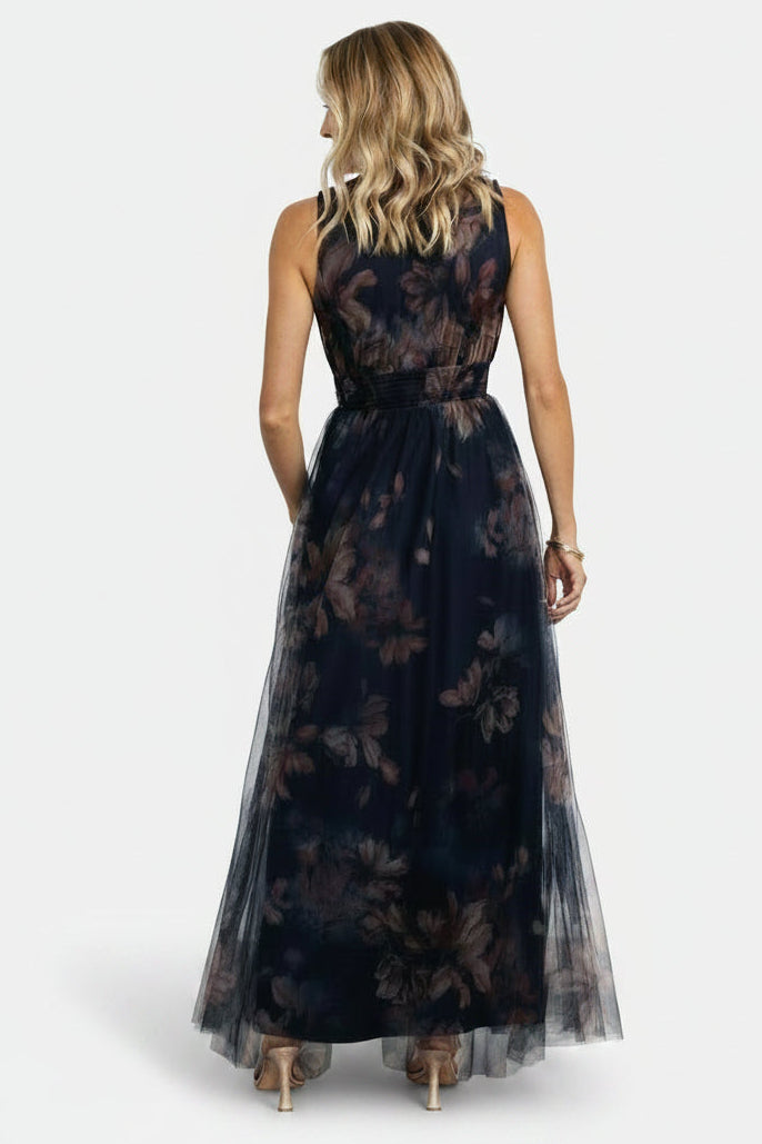 Kamila Tulle Maxi Dress | Dark Blue Floral