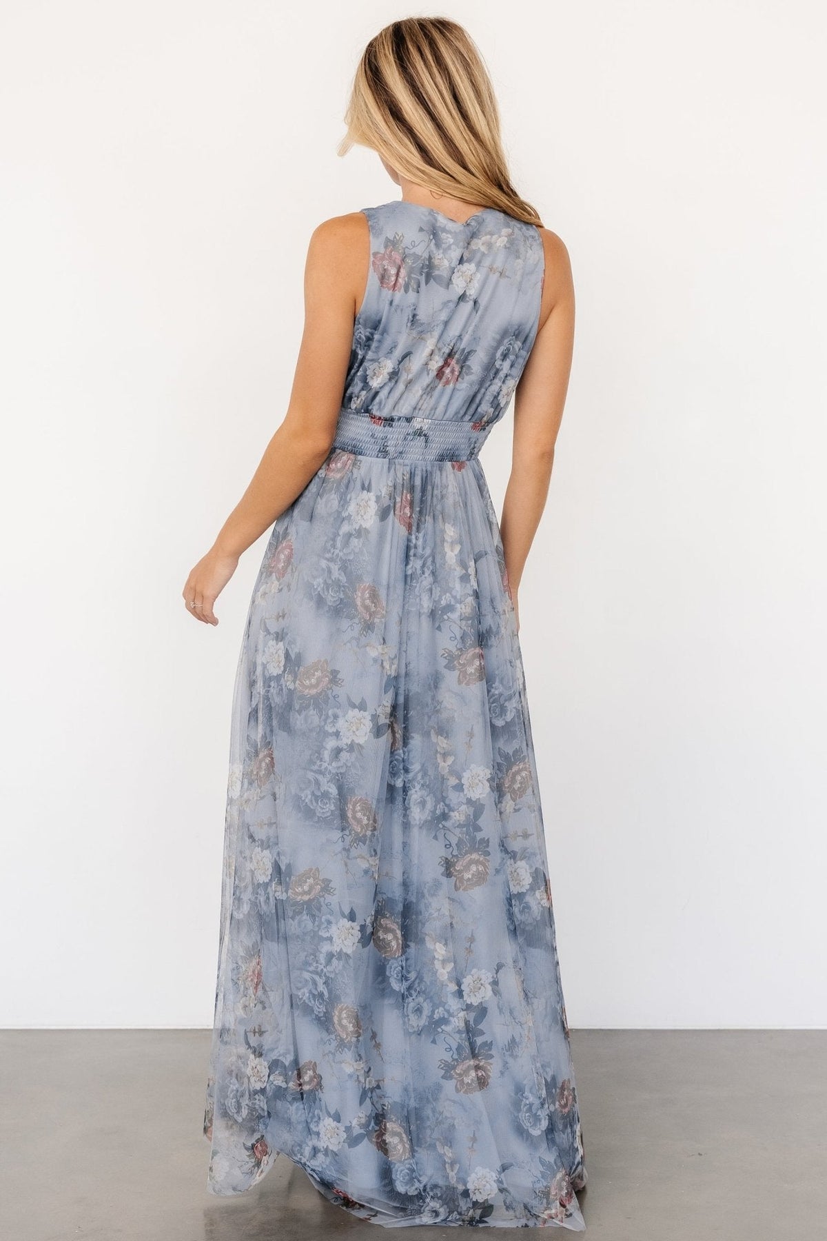 Kamila Tulle Maxi Dress | Dusty Blue Floral