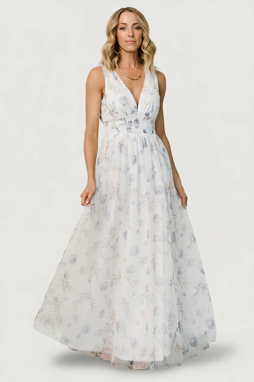 Kamila Tulle Maxi Dress | White Floral Main image