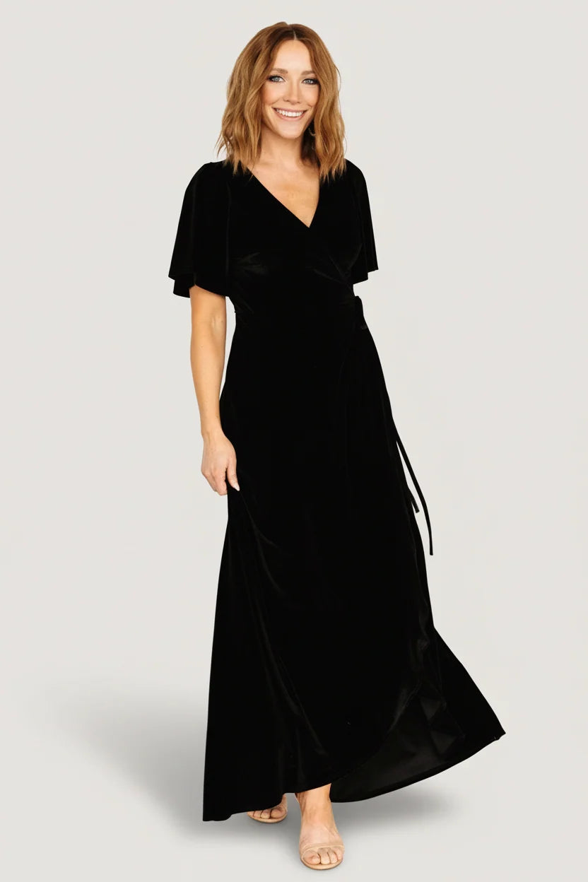 Katelyn Velvet Maxi Wrap Dress | Black Main image