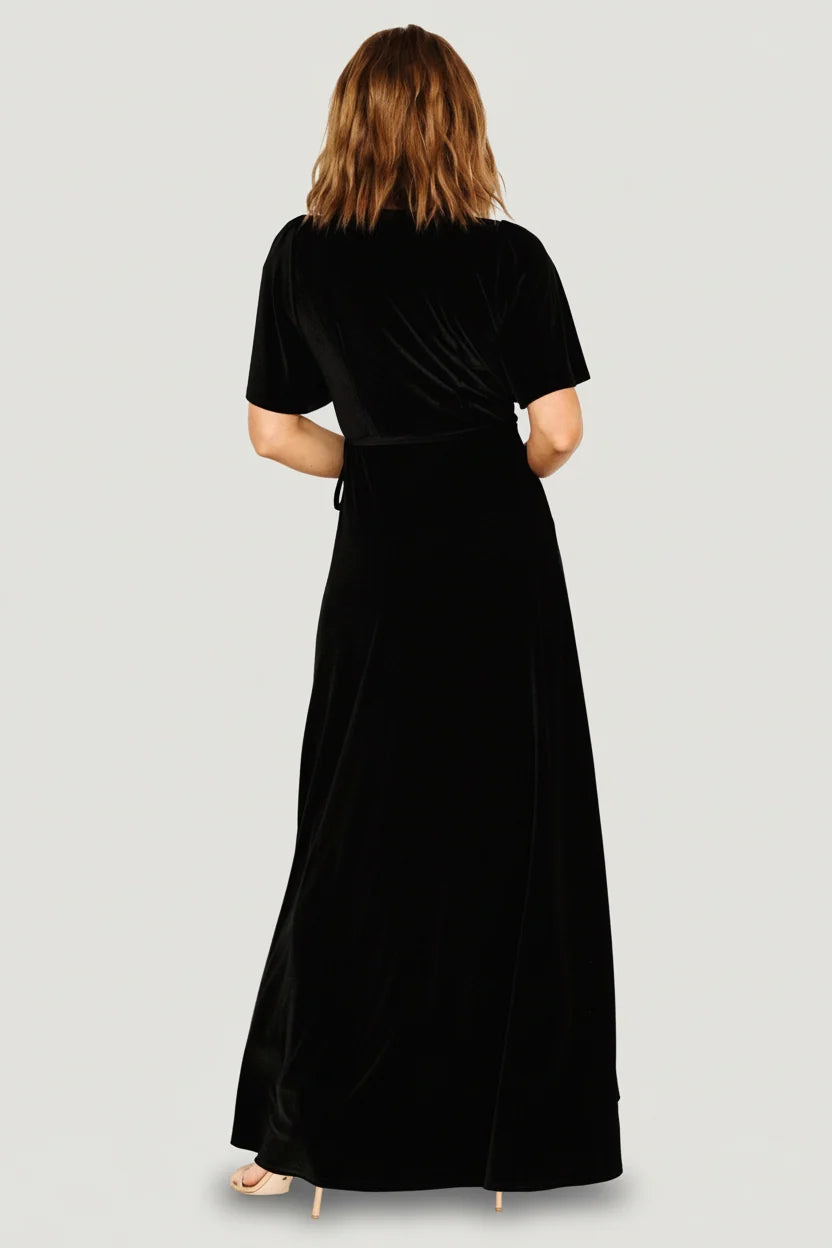 Katelyn Velvet Maxi Wrap Dress | Black