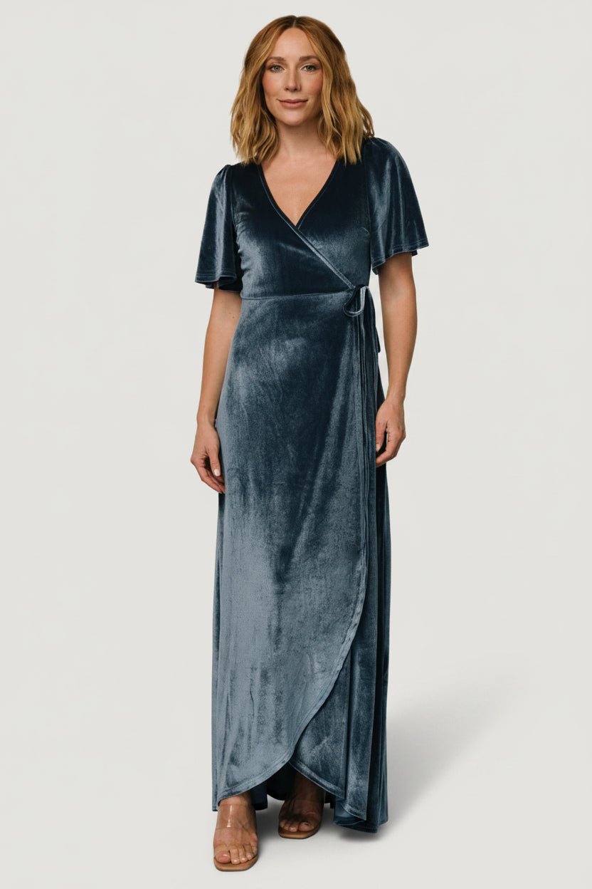 Katelyn Velvet Maxi Wrap Dress | Blue