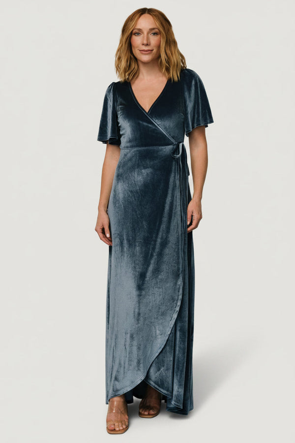 Katelyn Velvet Maxi Wrap Dress | Blue