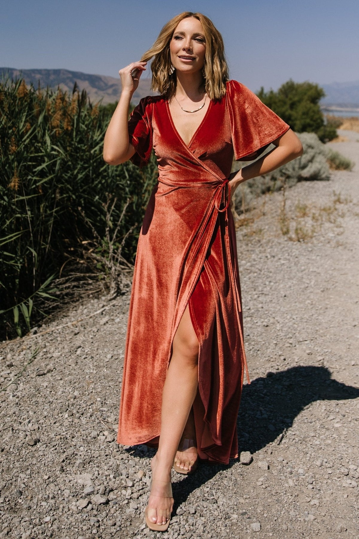 Katelyn Velvet Maxi Wrap Dress | Cinnamon Main image