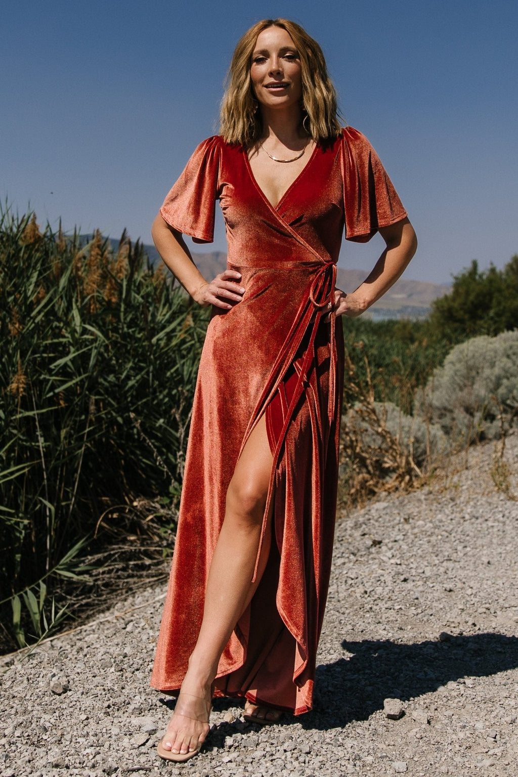 Katelyn Velvet Maxi Wrap Dress | Cinnamon