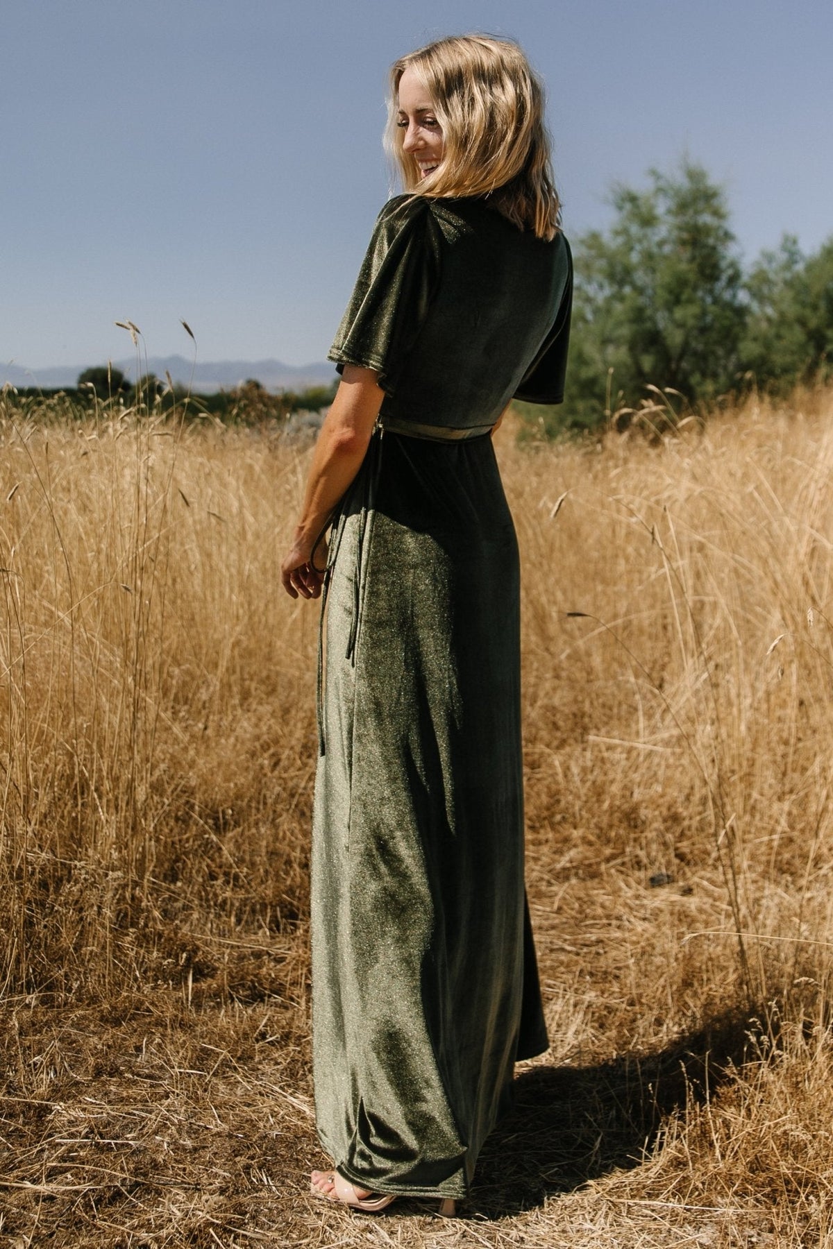 Katelyn Velvet Maxi Wrap Dress | Dark Olive