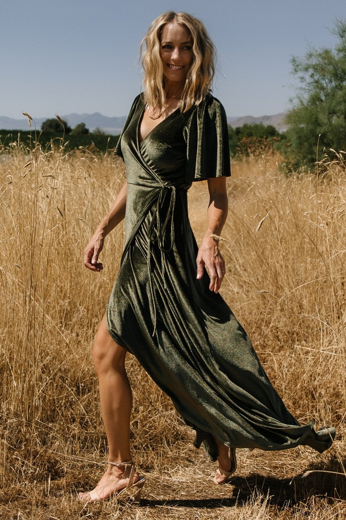 Katelyn Velvet Maxi Wrap Dress | Dark Olive