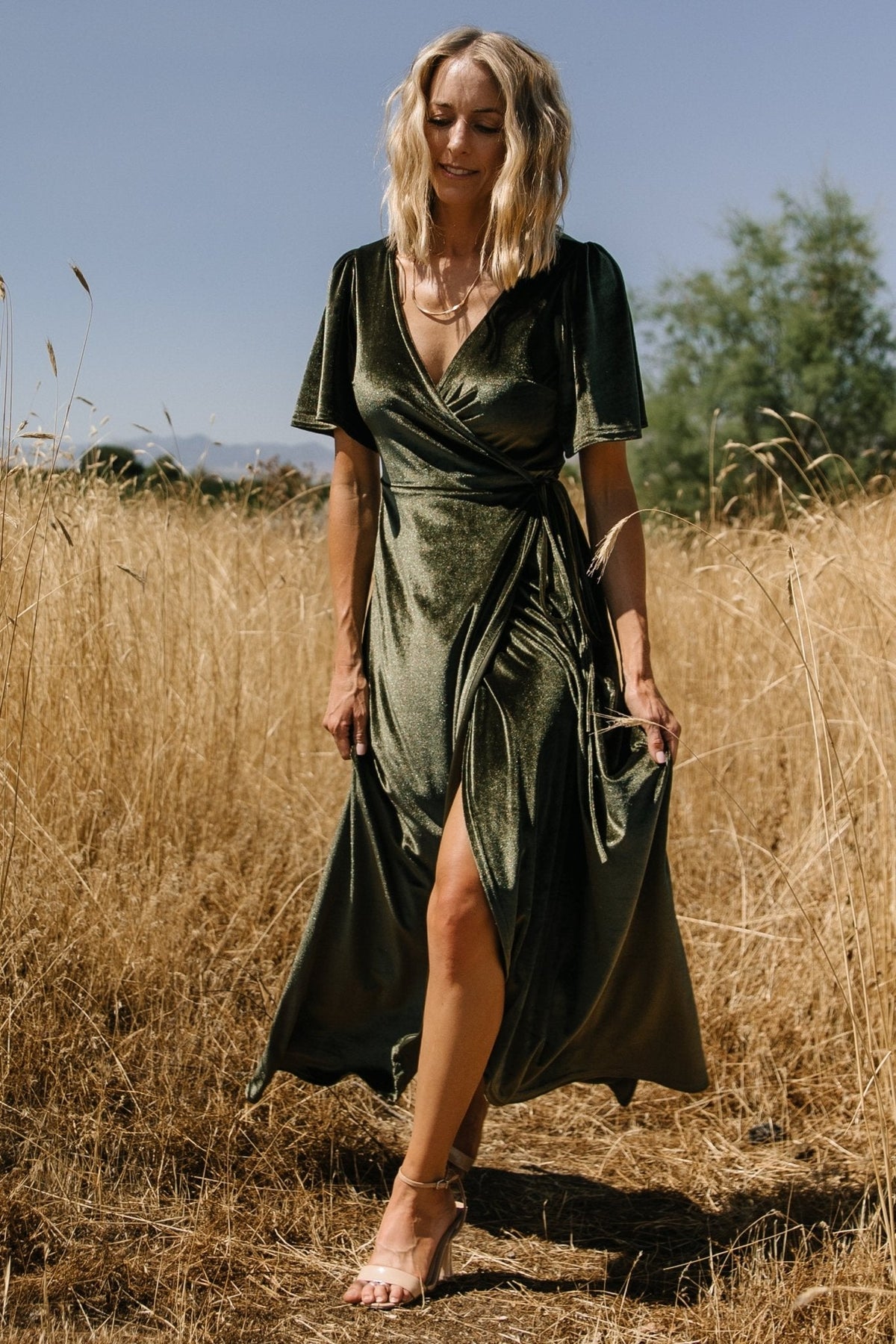 Katelyn Velvet Maxi Wrap Dress | Dark Olive Main image