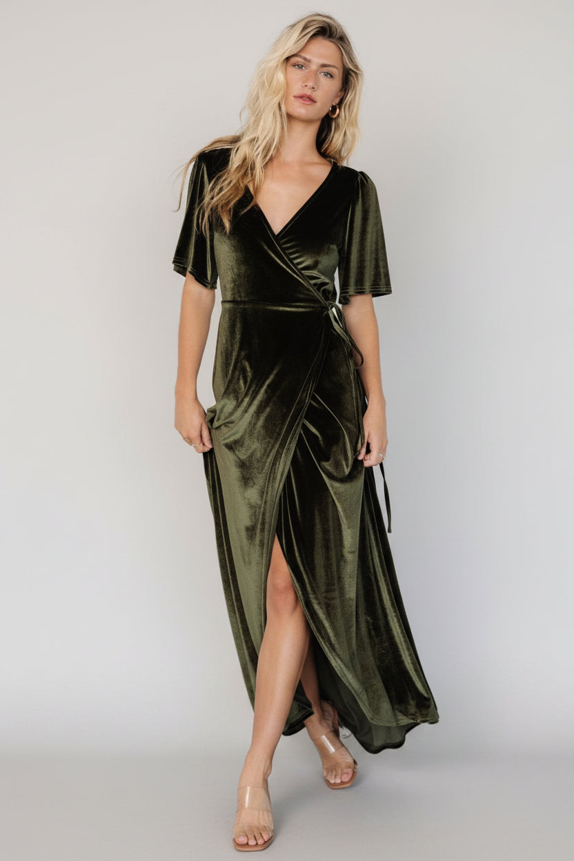 Katelyn Velvet Maxi Wrap Dress | Dark Olive Secondary image