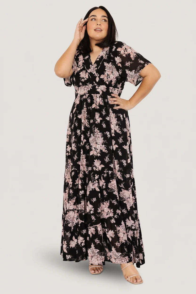 Katherine Maxi Dress | Black + Blush Floral Secondary image