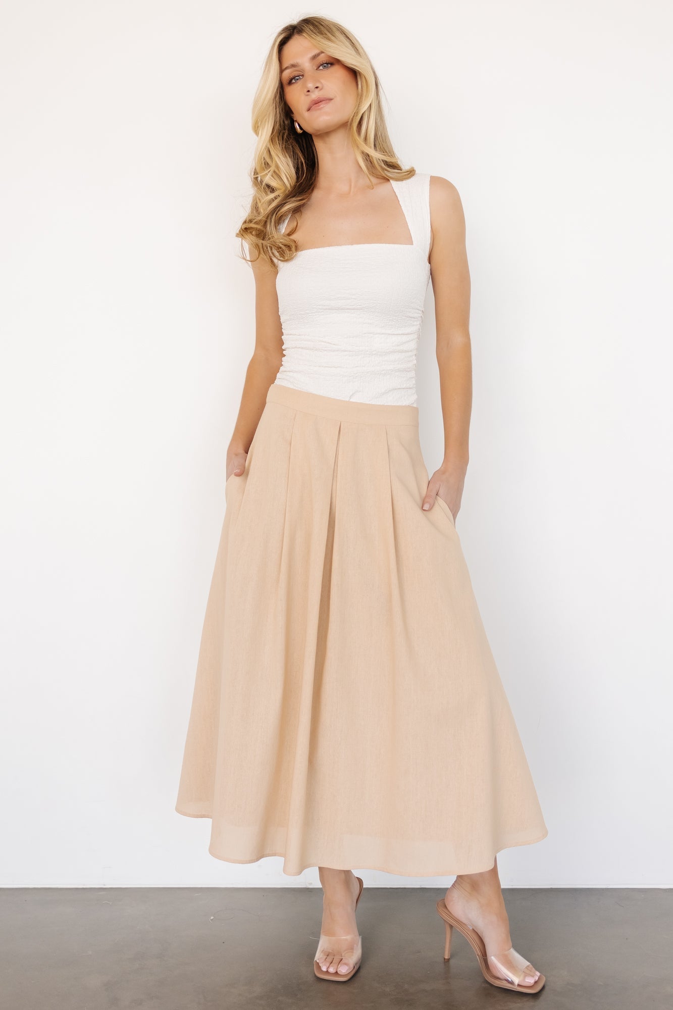 Katie Pleated Midi Skirt | Natural Secondary image