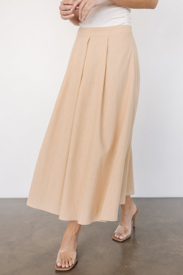 Katie Pleated Midi Skirt | Natural
