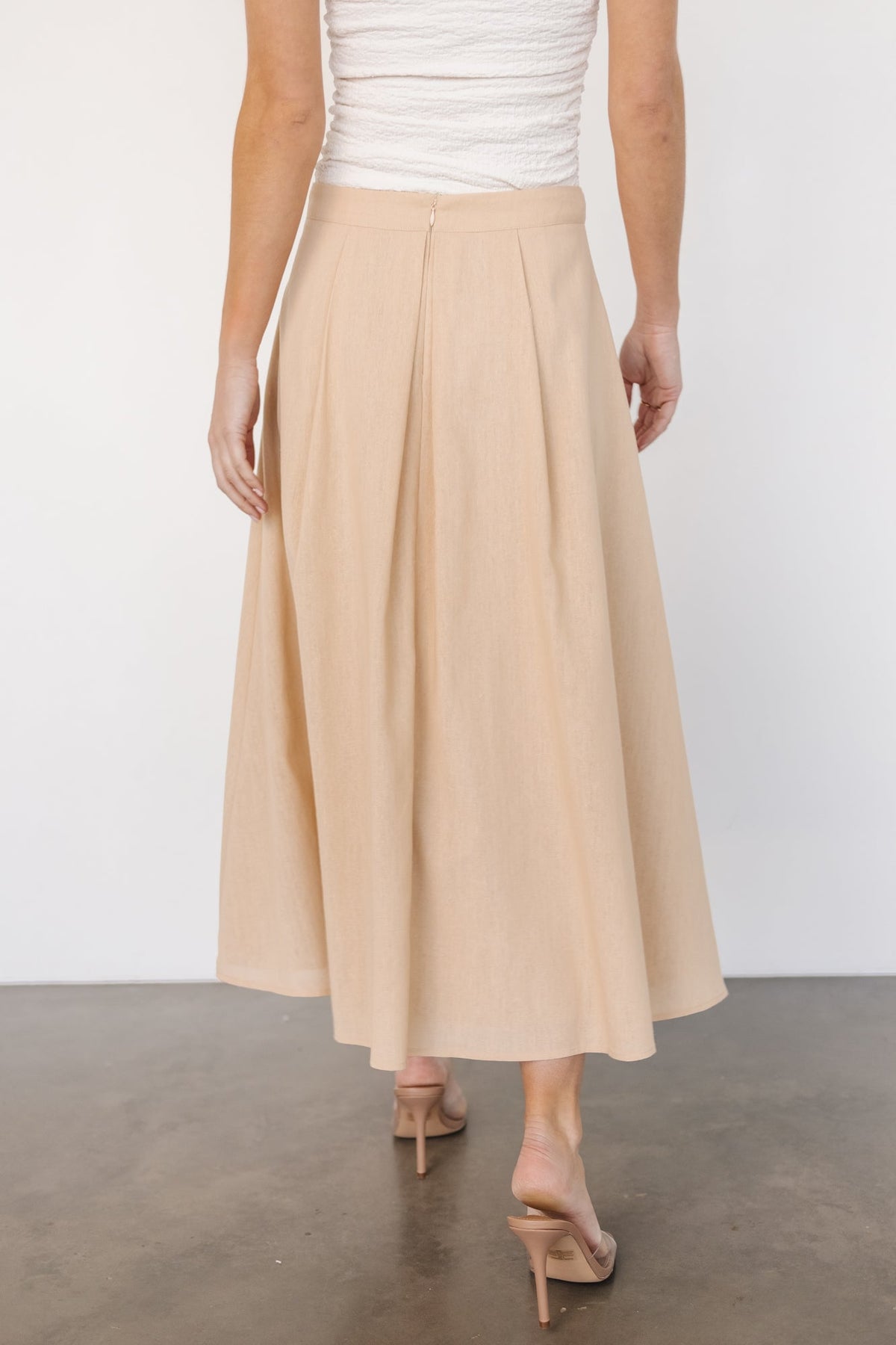 Katie Pleated Midi Skirt | Natural