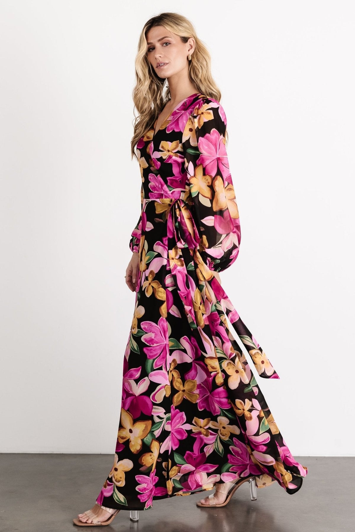 Katinka Wrap Maxi Dress | Black Multi Floral