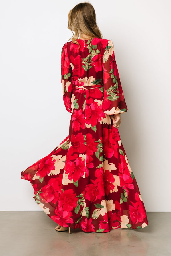 Katinka Wrap Maxi Dress | Burgundy Multi Floral