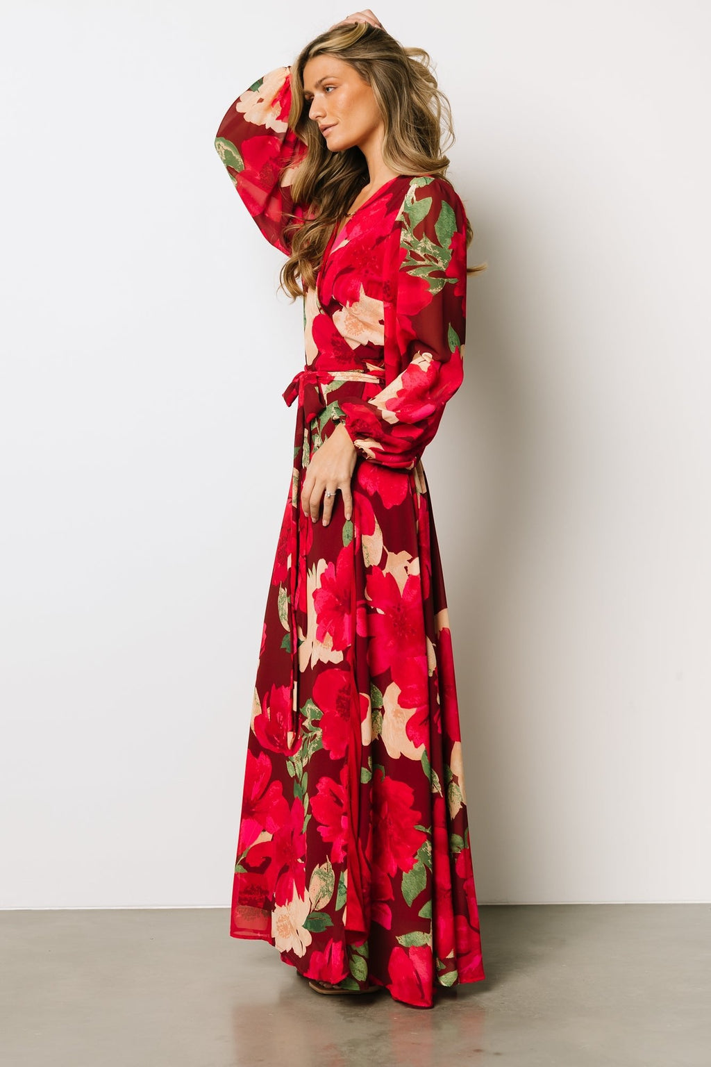 Katinka Wrap Maxi Dress | Burgundy Multi Floral