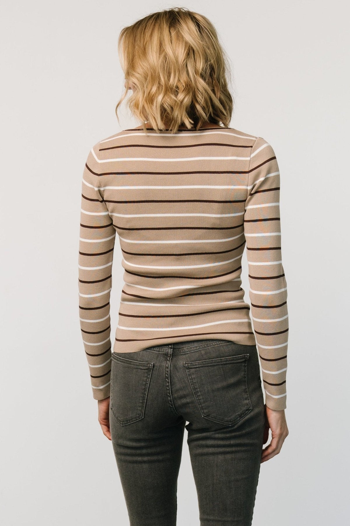 Kaylee Long Sleeve Top | Taupe Stripe