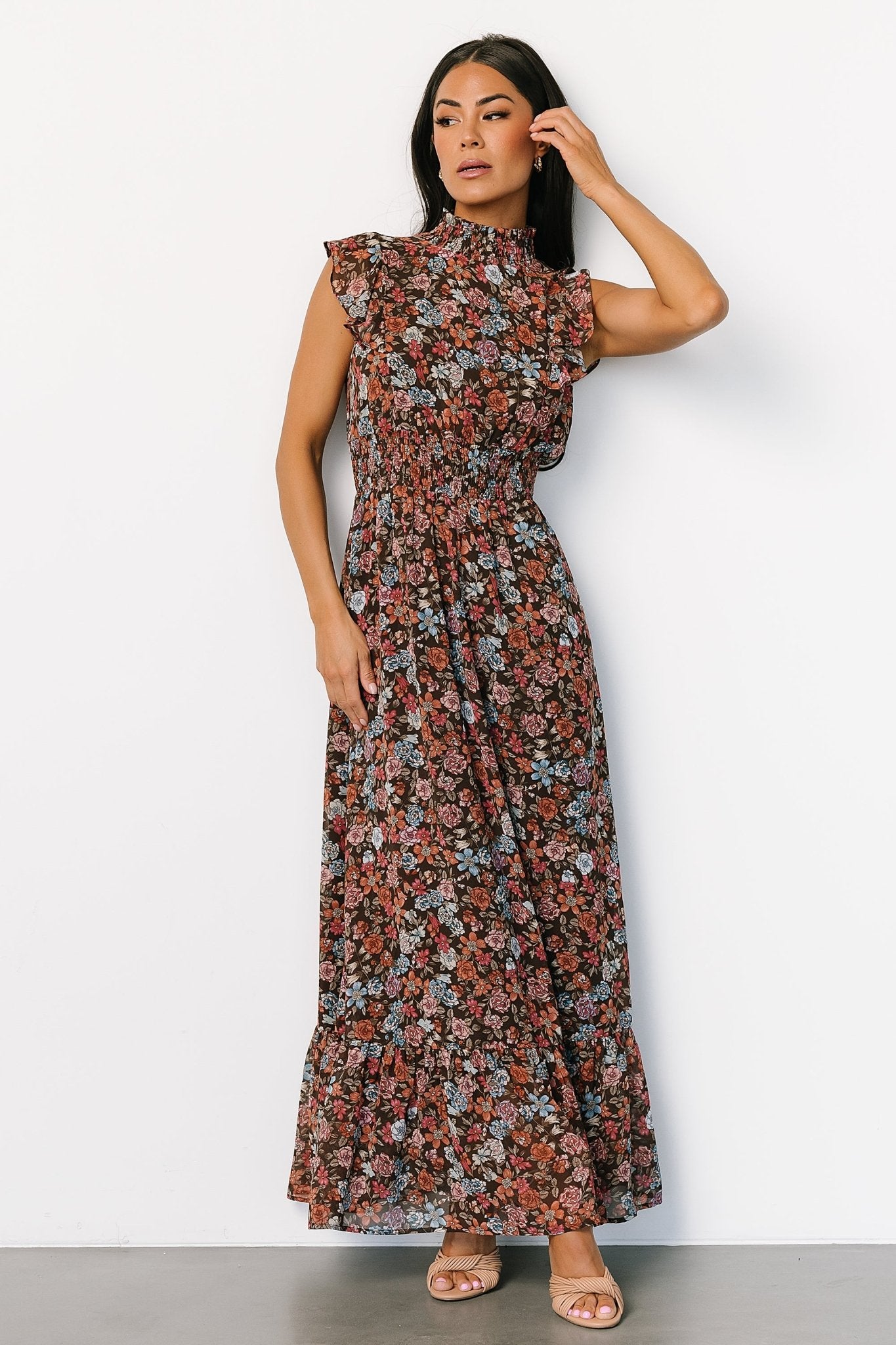 Kearny Ruffle Maxi Dress | Brown Multi Floral Secondary image