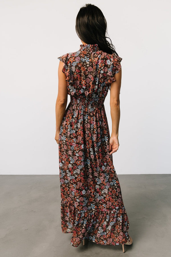 Kearny Ruffle Maxi Dress | Brown Multi Floral