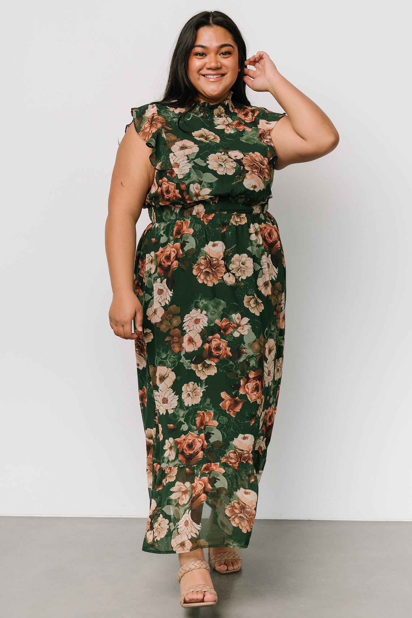 Kearny Ruffle Maxi Dress | Dark Green Floral Secondary image
