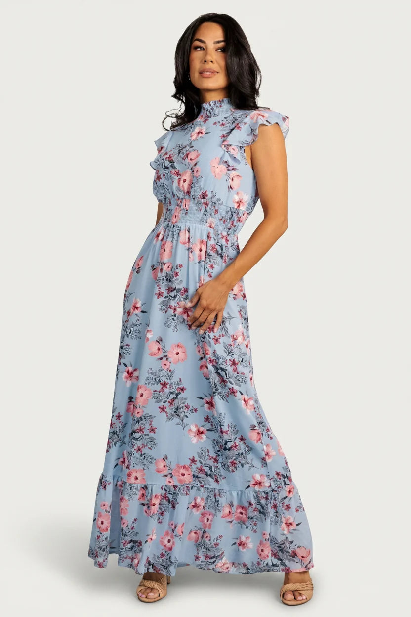 Kearny Ruffle Maxi Dress | Light Blue + Blush Main image