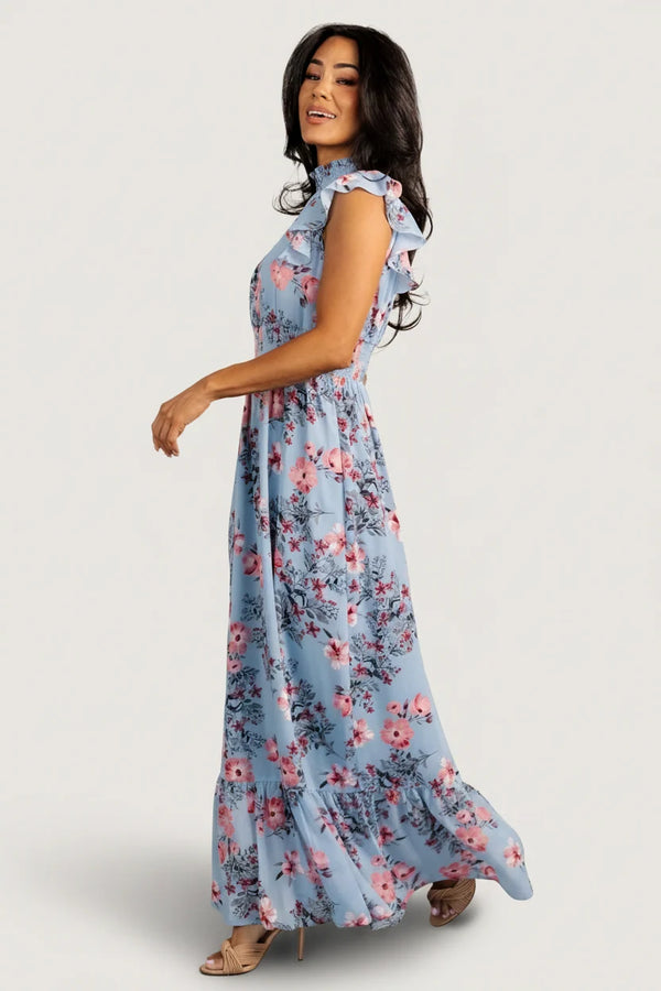 Kearny Ruffle Maxi Dress | Light Blue + Blush