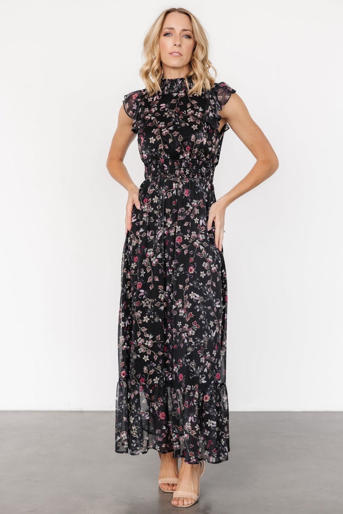 Kearny Ruffle Maxi Dress | Midnight + Gold Multi Main image