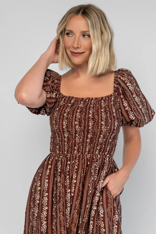 Keira Midi Dress | Mahogany Print