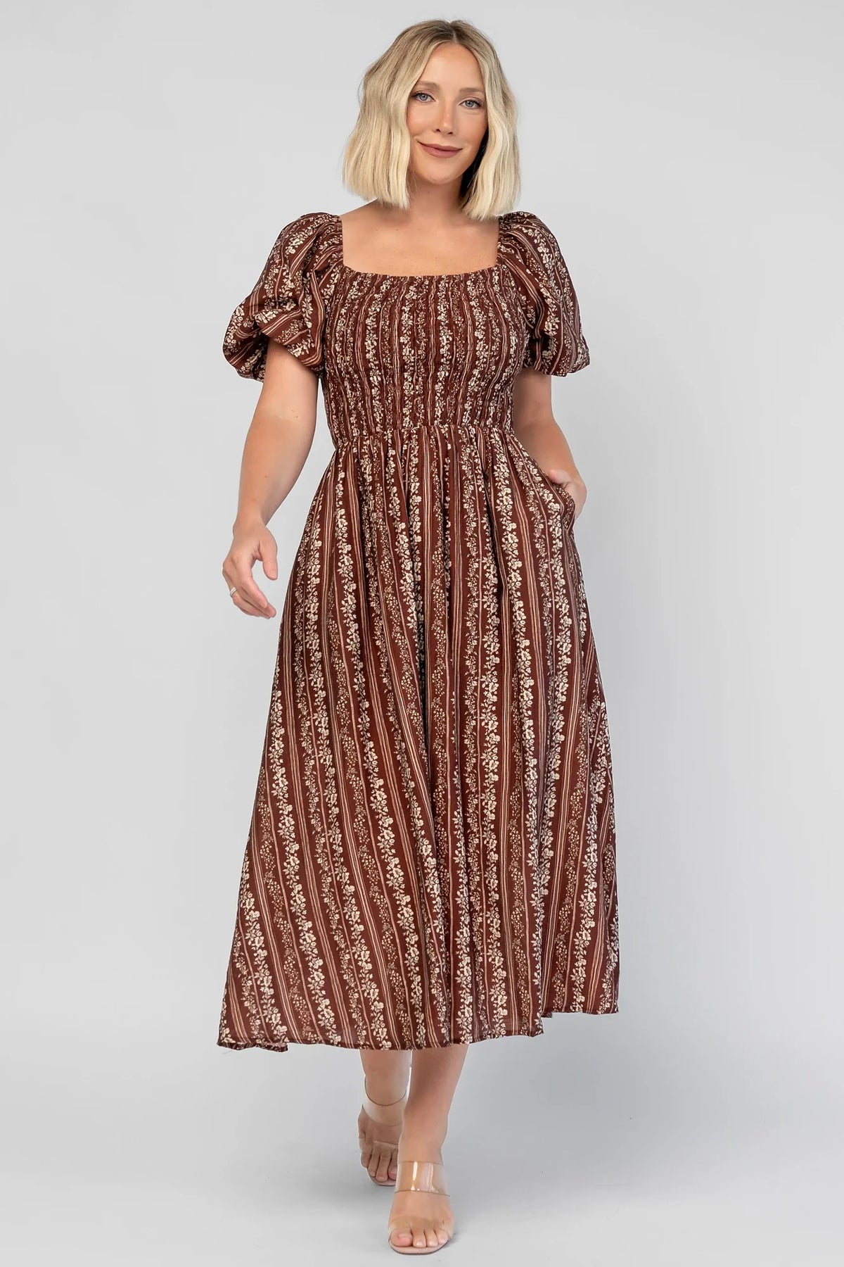 Keira Midi Dress | Mahogany Print Main image
