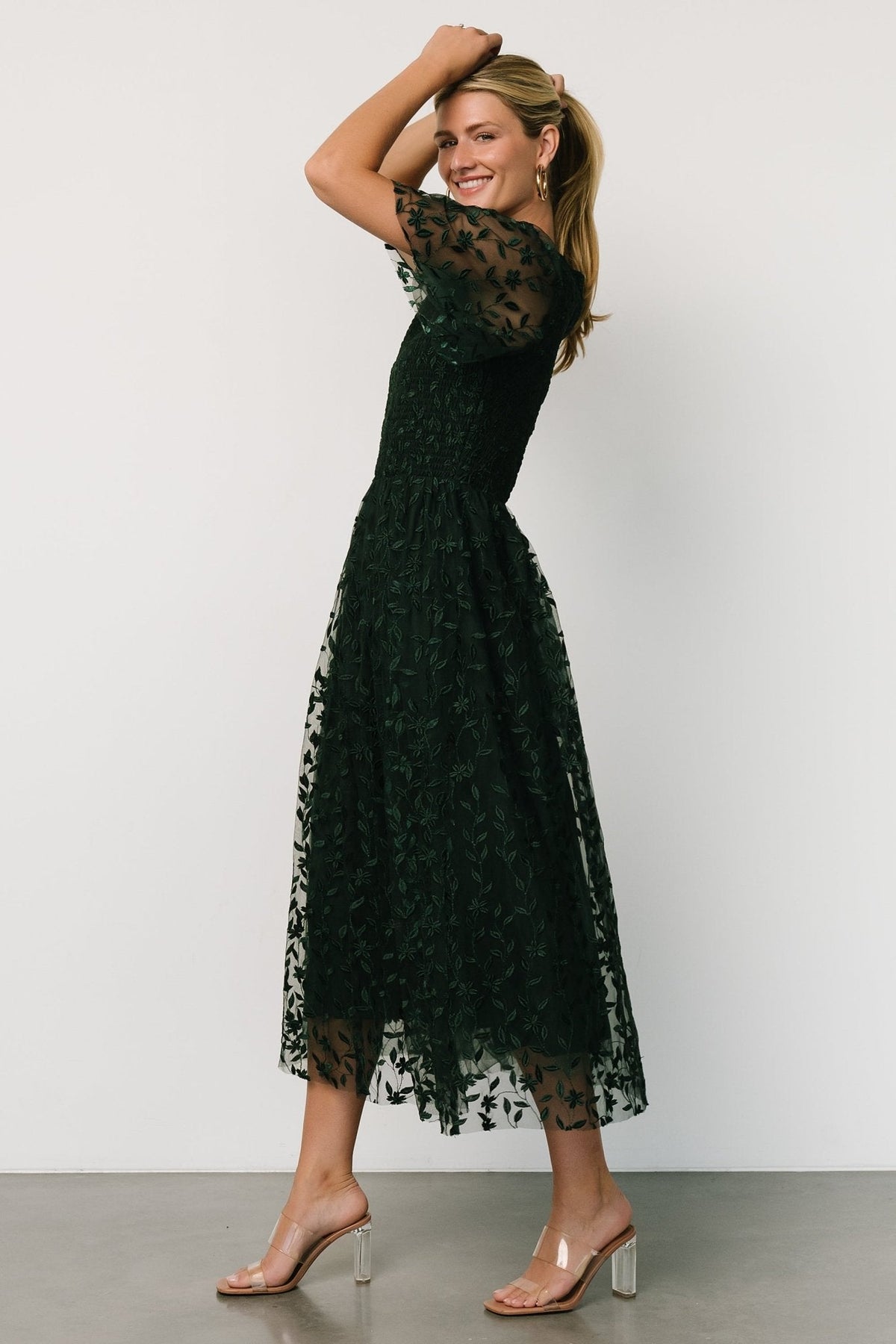 Kendra Embroidered Dress | Dark Green