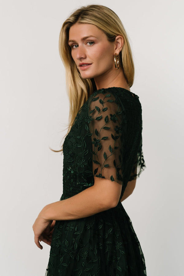 Kendra Embroidered Dress | Dark Green