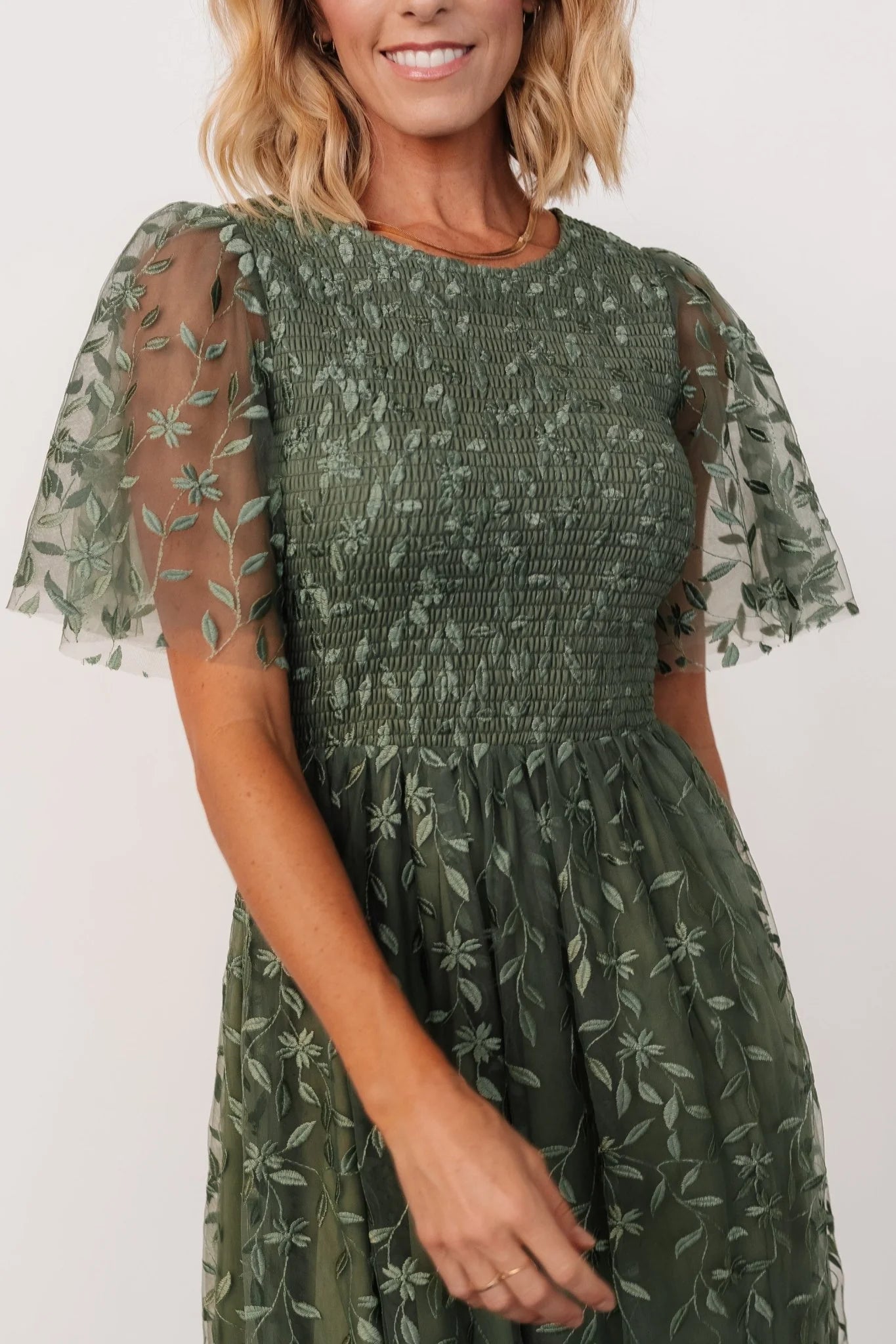 Kendra Embroidered Dress | Dark Sage Secondary image