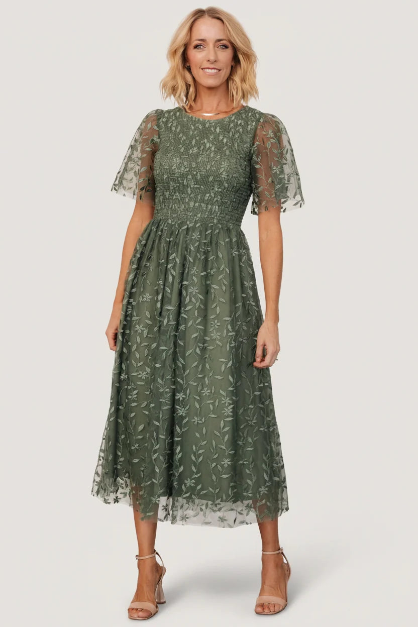 Kendra Embroidered Dress | Dark Sage Main image