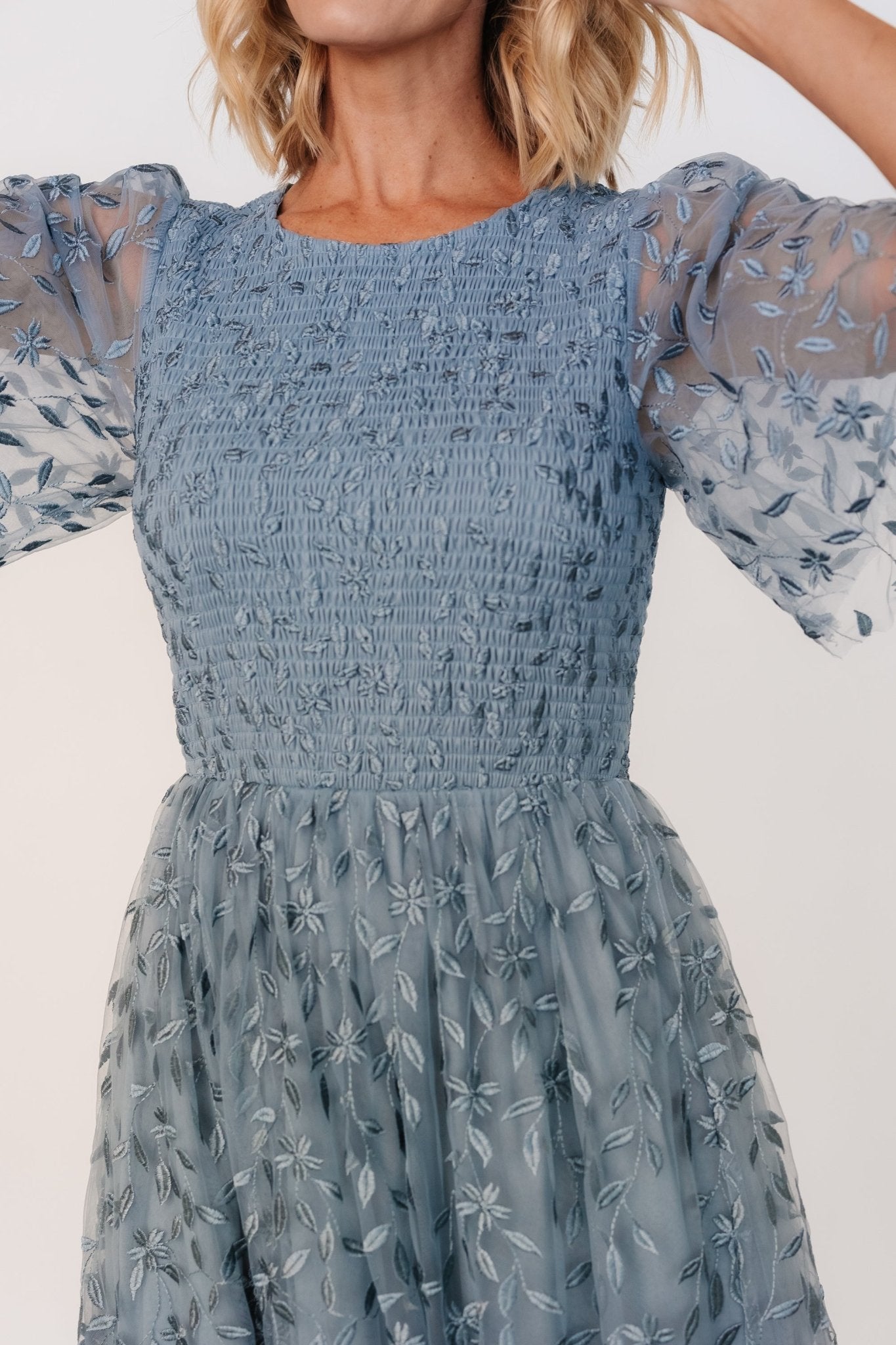 Kendra Embroidered Dress | Dusty Blue Secondary image