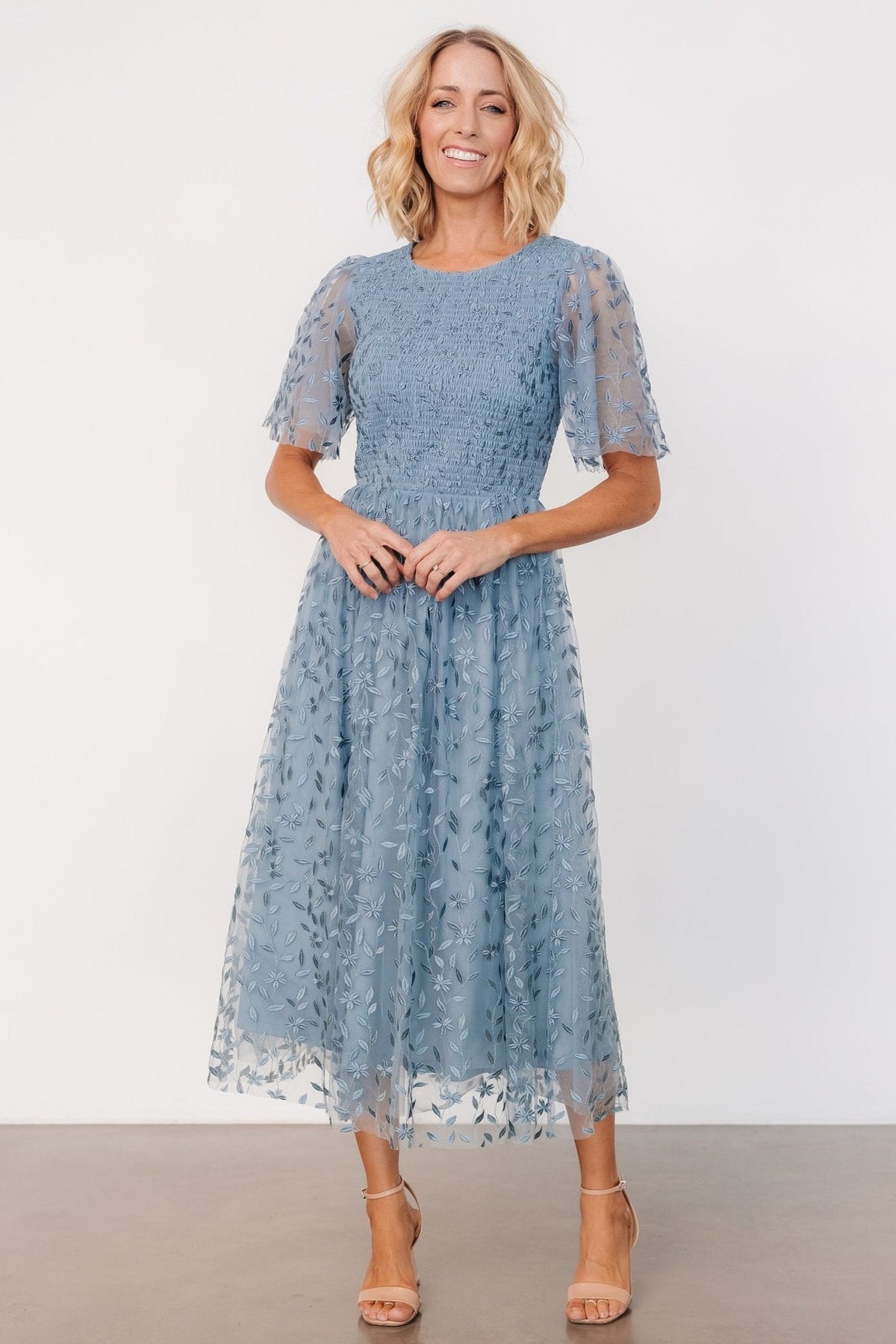 Kendra Embroidered Dress | Dusty Blue Main image