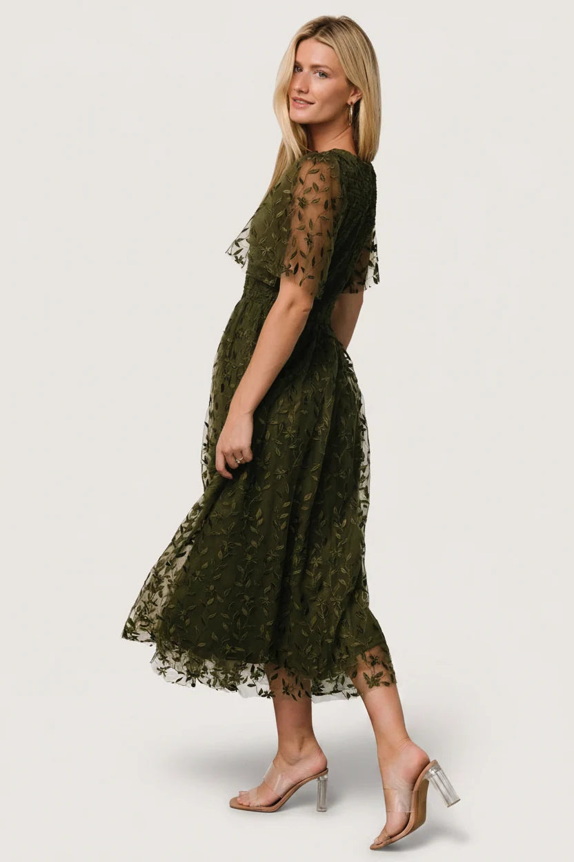 Kendra Embroidered Dress | Olive