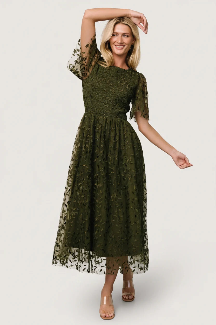 Kendra Embroidered Dress | Olive Main image