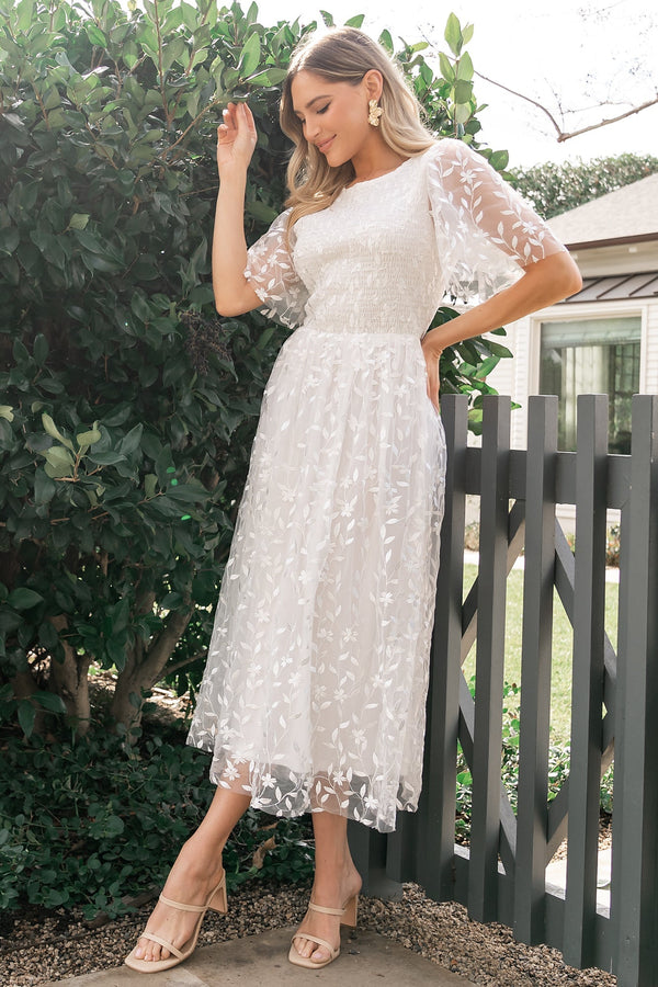 Kendra Embroidered Dress | White