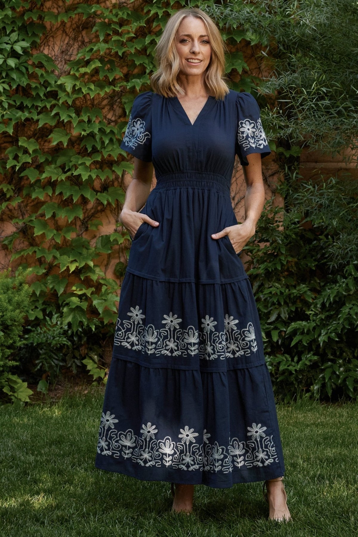 Kennedy Embroidered Maxi Dress | Blue