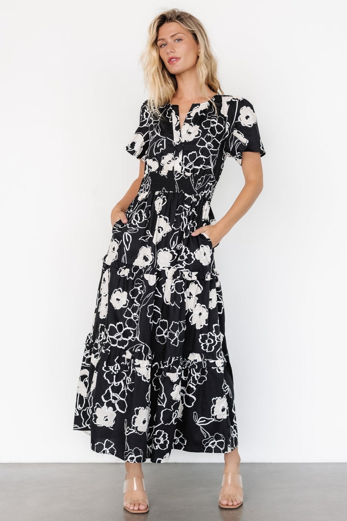 Kiana Poplin Maxi Dress | Black + Cream Main image