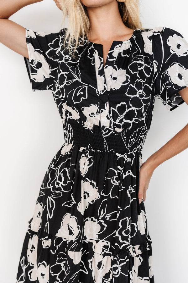 Kiana Poplin Maxi Dress | Black + Cream