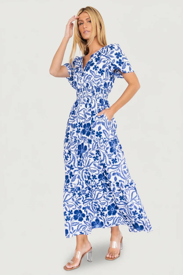 Kiana Poplin Maxi Dress | Blue Multi