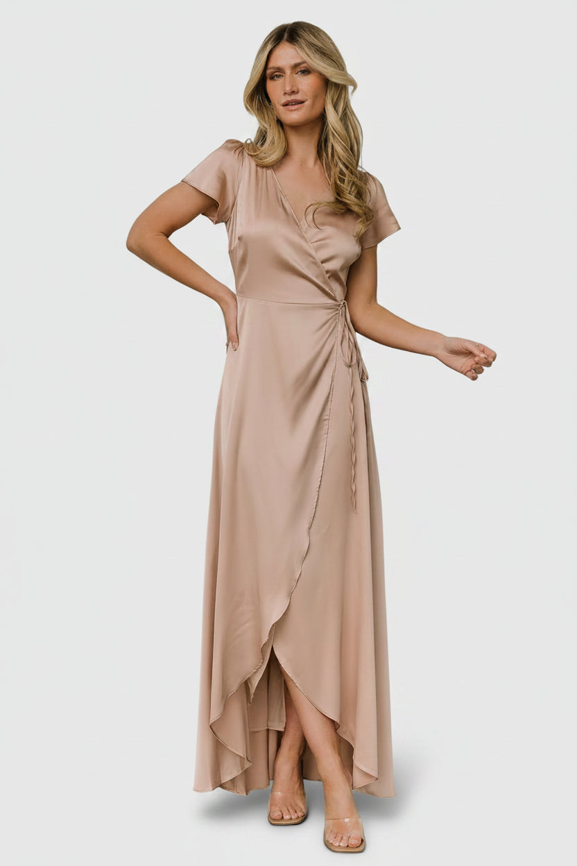 Krystal Satin Wrap Gown | Champagne