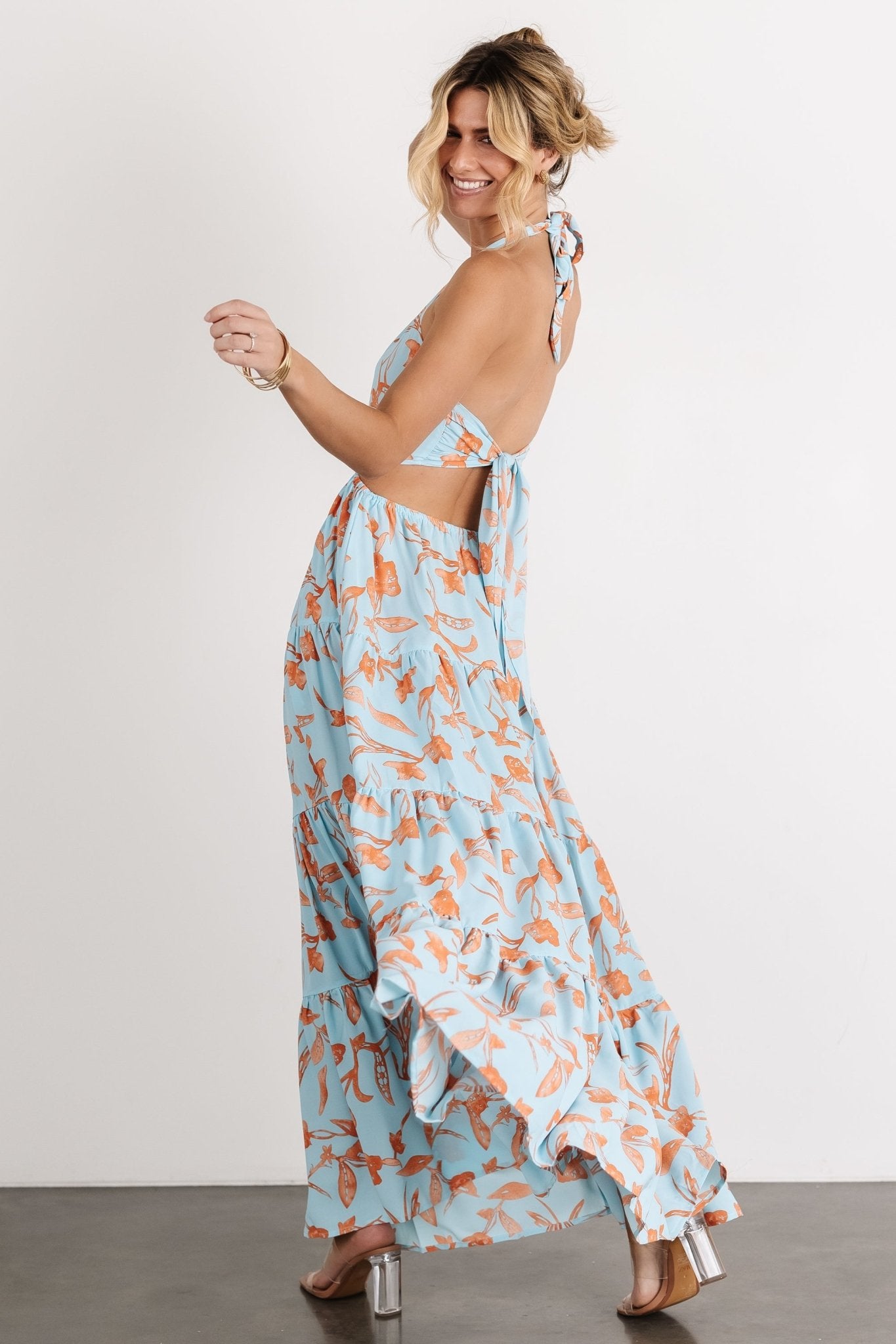 Laie Back Tie Maxi Dress | Blue + Orange Secondary image