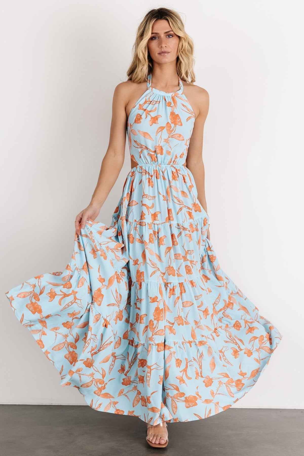 Laie Back Tie Maxi Dress | Blue + Orange Main image