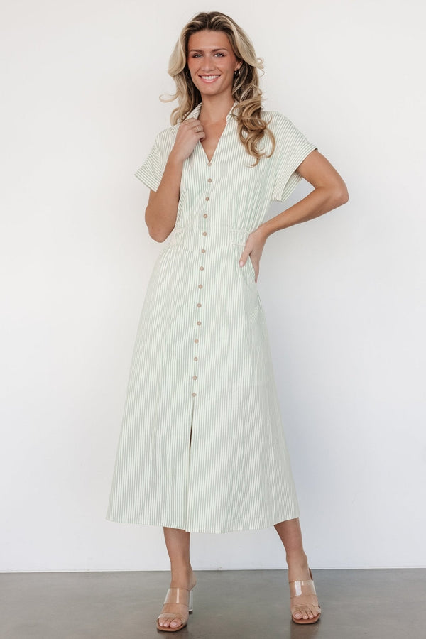 Larah Button Dress | Sage Stripe