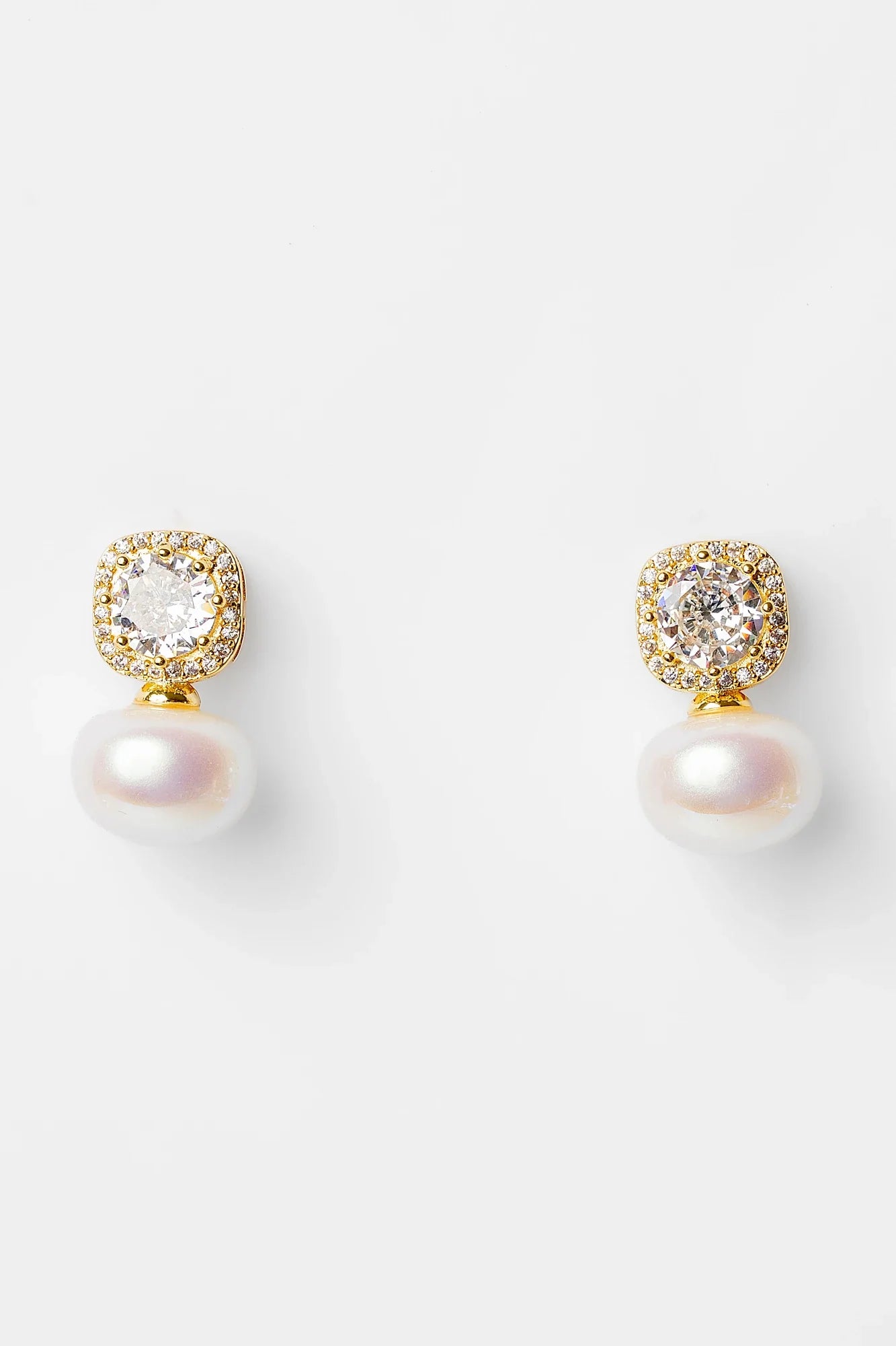 Laurent Pearl Halo Stud Earrings | Gold Secondary image